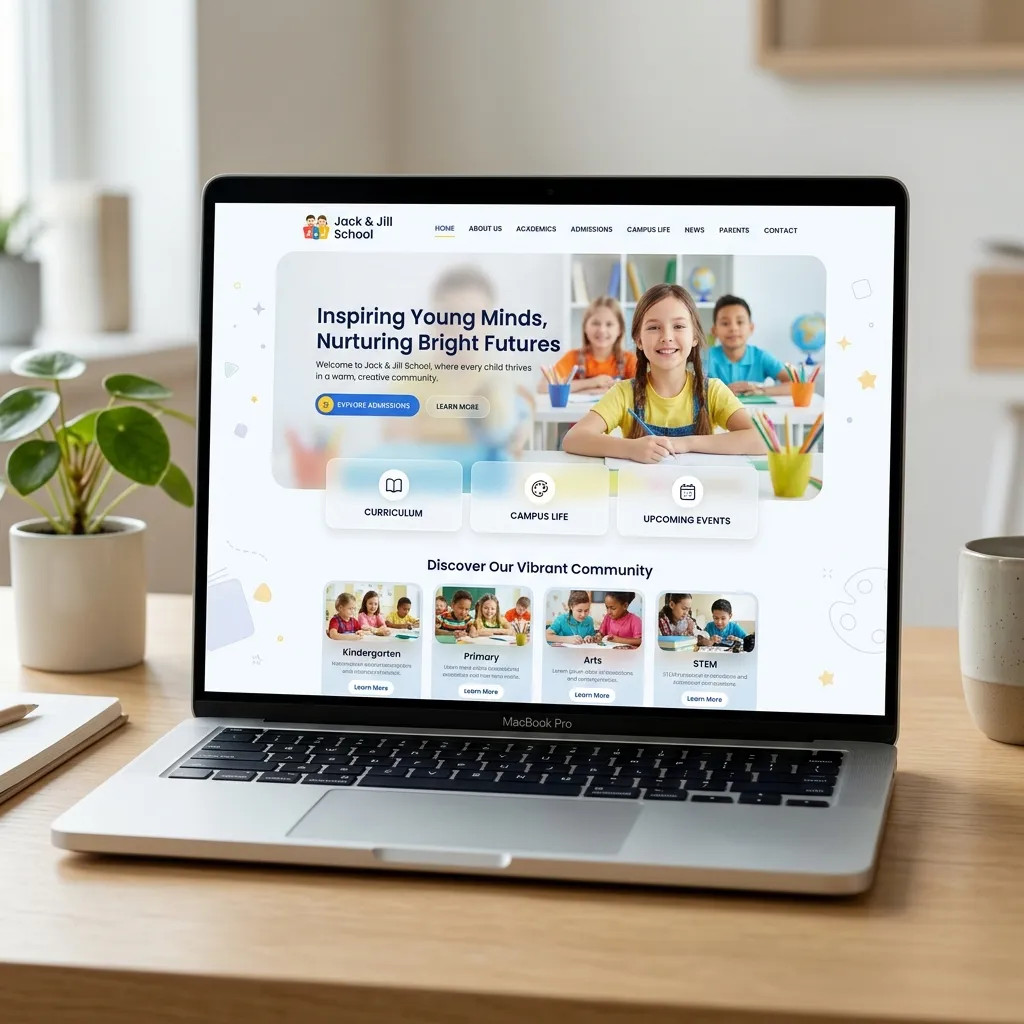 Jack & Jill School website displayed on a laptop