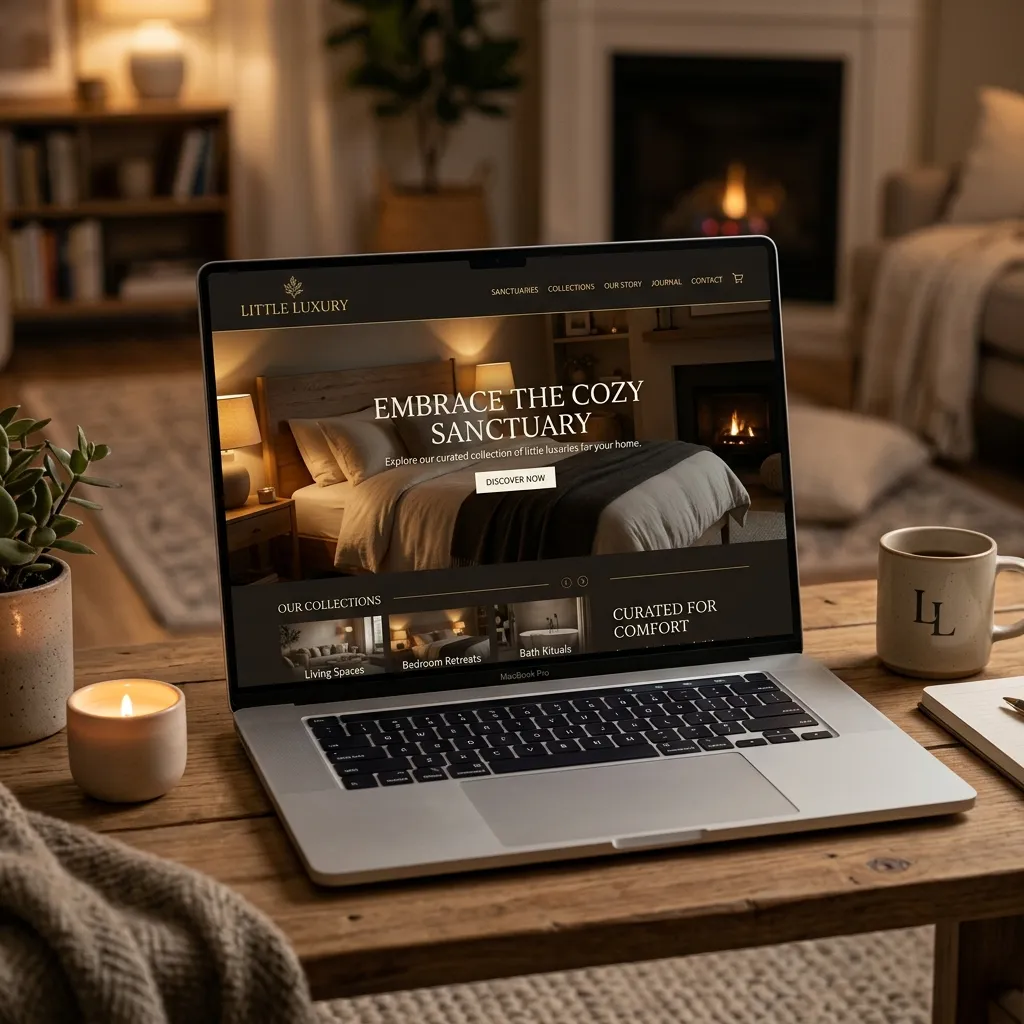 Little Luxury website displayed on a laptop