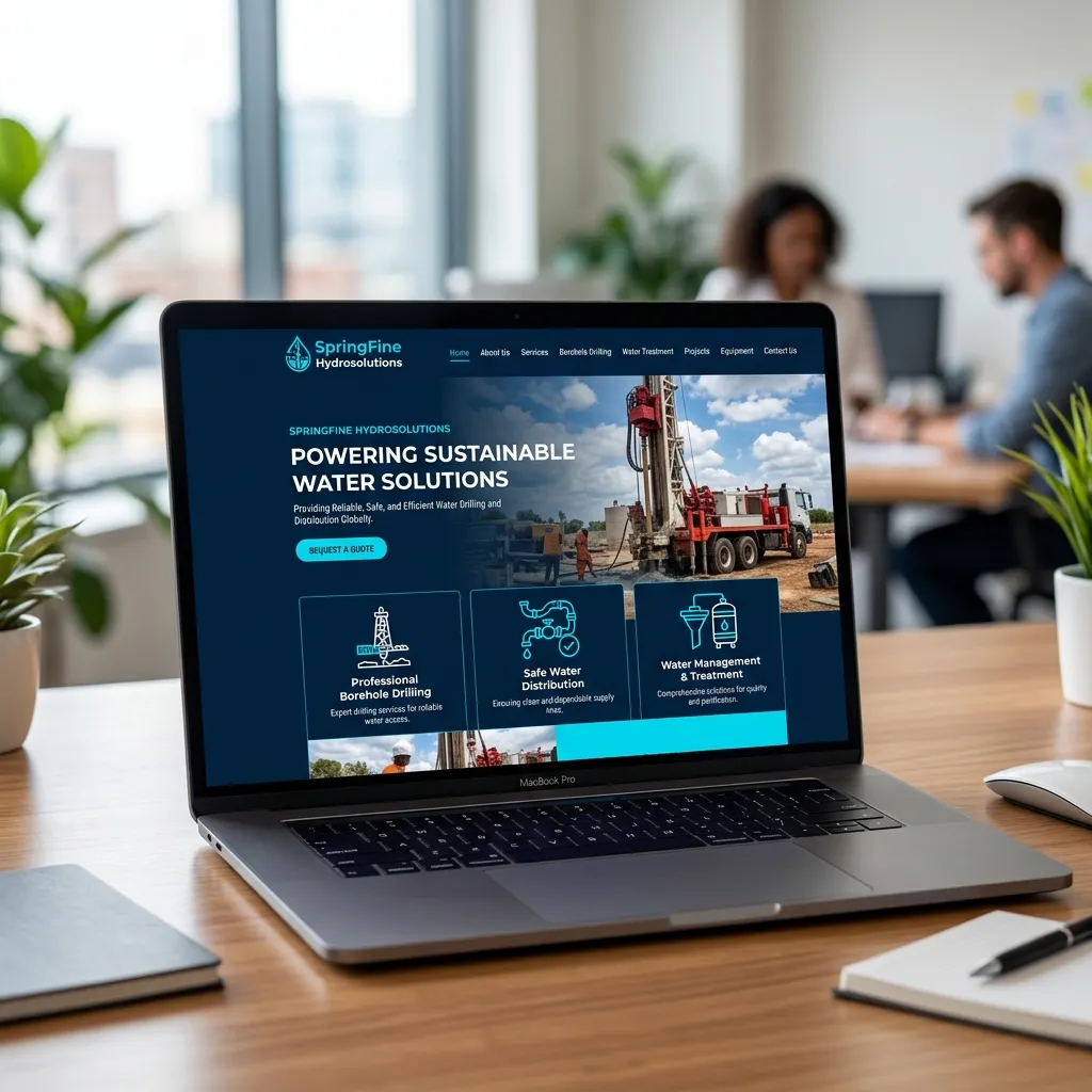 SpringFine Hydrosolutions website displayed on a laptop